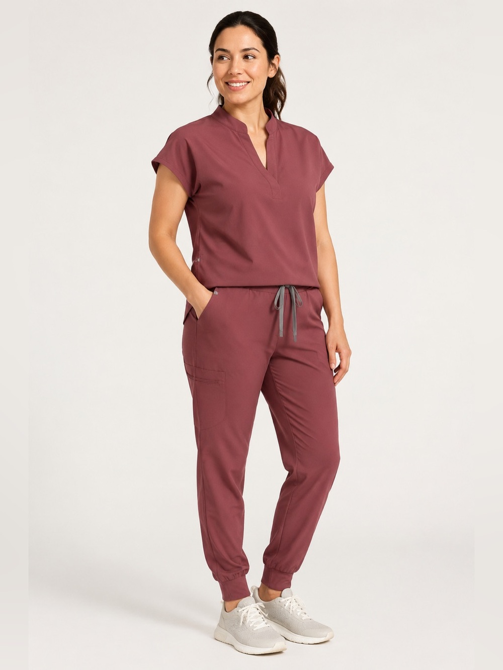 FIGS Technical Collection Burgundy Scrub Set Top M Jogger Pants XL Tall